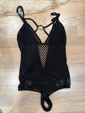 Fashion Nova Black Crochet-Trim Lace Bodysuit